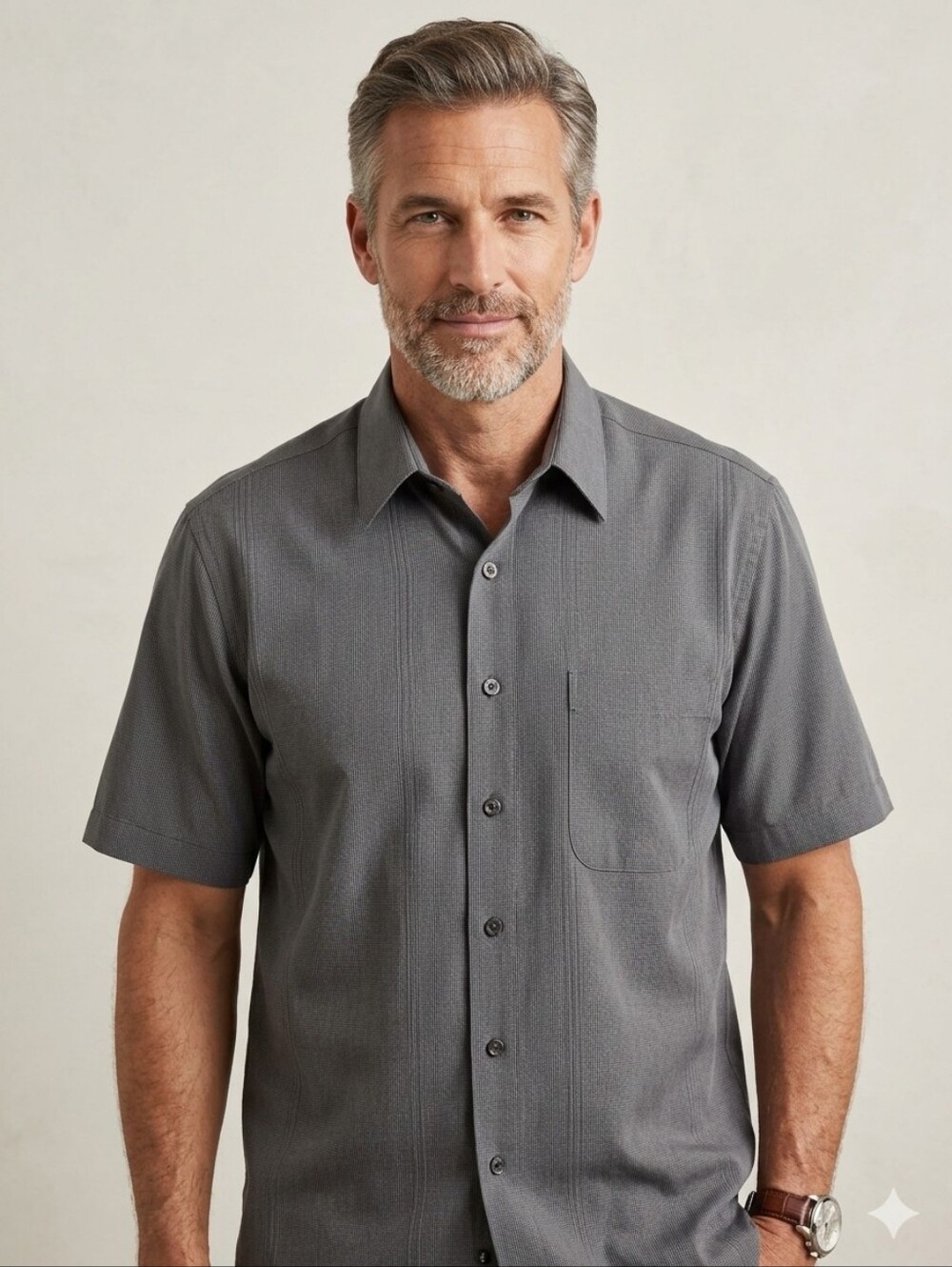 Oscar de la Renta Men's Short Sleeve Button Down Shirt - Charcoal Gray, Size M